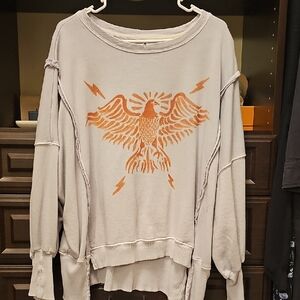 We The Free Beige and Orange Graphic Sweatshirt